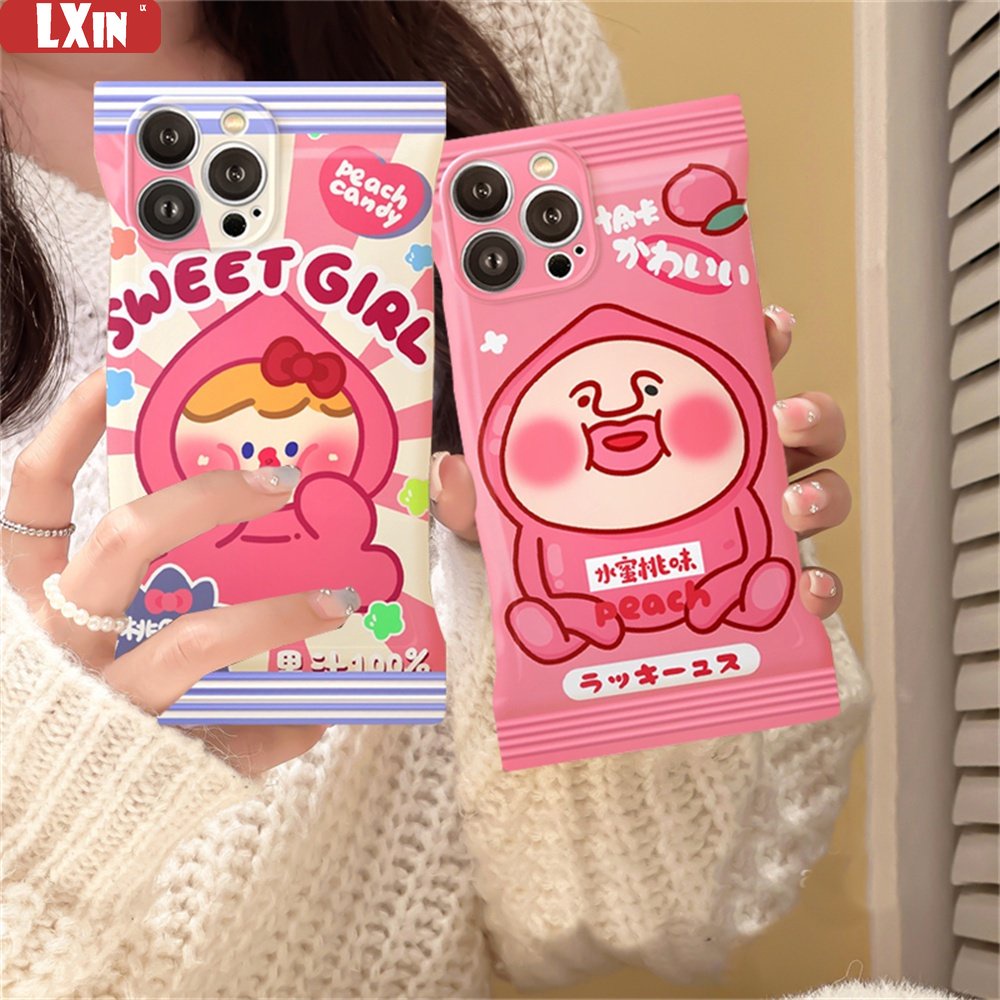 Cute Case OPPO A17 A57 2022 A77S A16 A16K A55 A95 A96 A76 A12 A1K A5s A15 A54 A7 A53 A3s A31 A92 F9 F11 Reno5 Kartun Peach Cewek TPU Soft Phone Cover