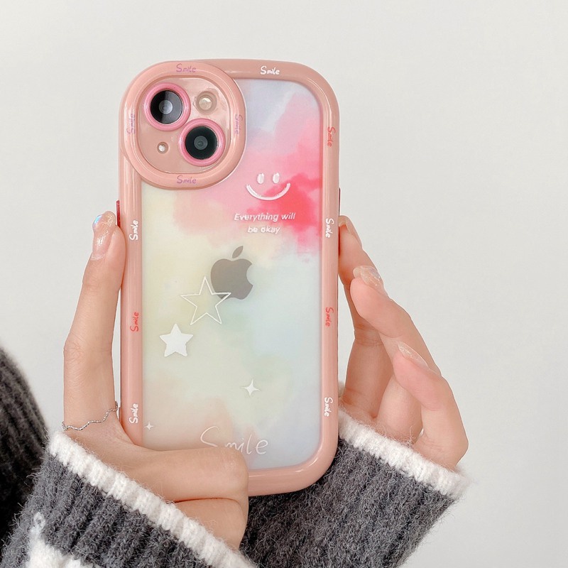 1PC Gradient Puff Case IPhone 11 12 13 14 Pro Max Soft Phone Case Cute Good Luck Love Star Phone Case Cover Bumper