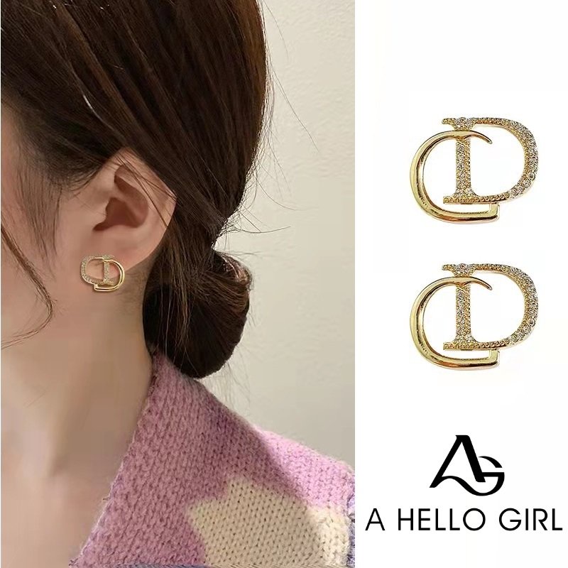 Anting Tusuk Sterling Silver 925 Desain Tulisan CD Hias Berlian Gaya Korea / Simple Untuk Wanita