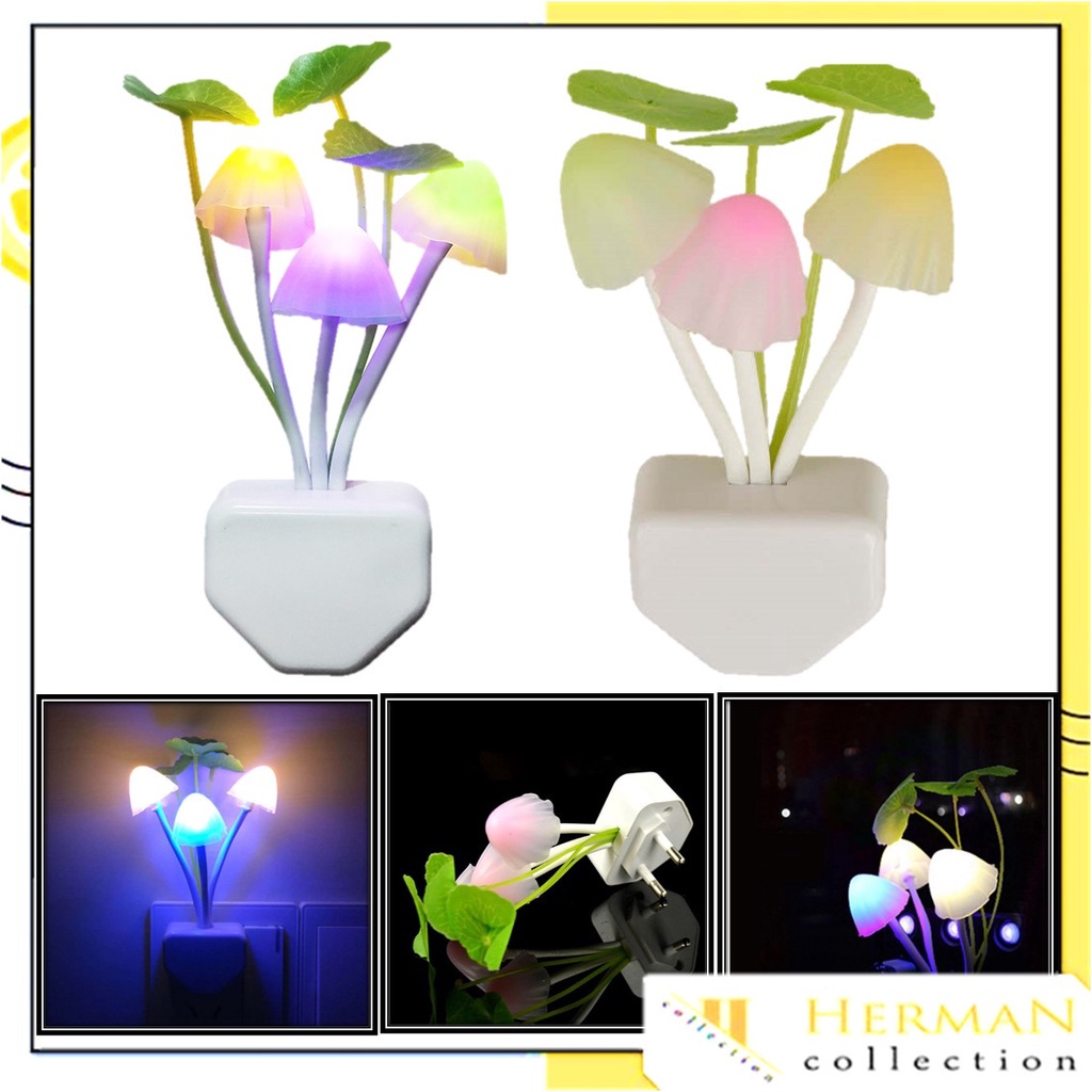 HC Lampu Tidur Jamur Avatar Sensor Mushroom Lamp LED Night Lampu Hias Kamar Colokan Dinding Warna Unik
