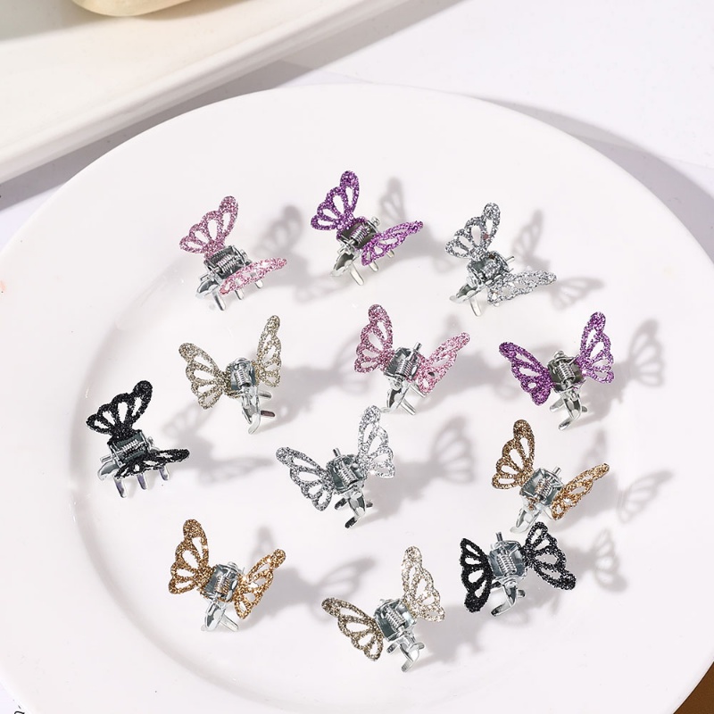 12pcs/set Jepit Rambut Kupu-Kupu Mini Berlubang Korea Lucu/Warna Campur Emas Bubuk Logam Butterfly Hair Claws