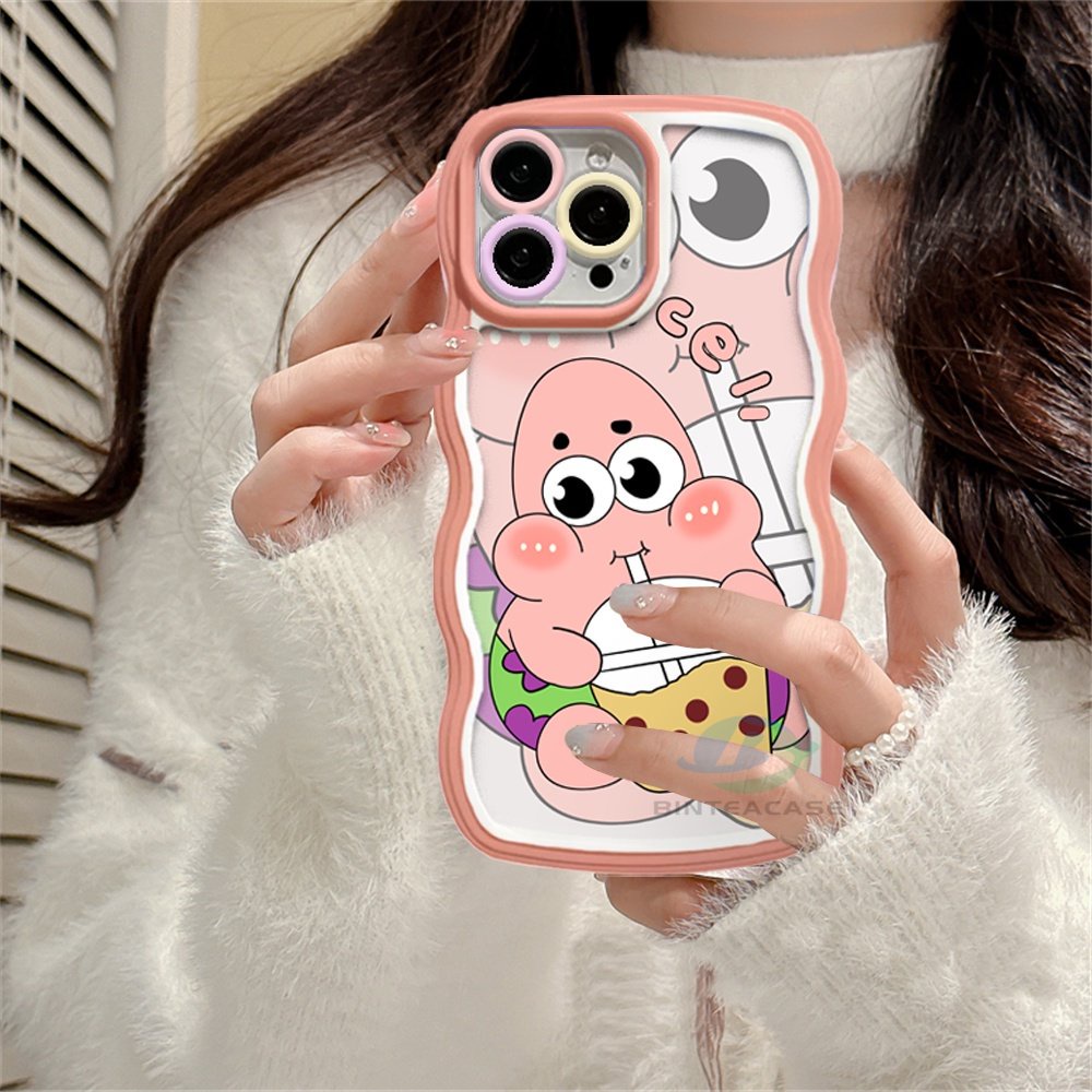 Redmi Note 11S 11 Pro Redmi 10C 10A 9A Note10 5G Note 10S 9C 9T Note9 Note8 Poco X3 Pro NFC M3 Pro Bubble tea SpongeBob Dan Patrick Star Tepi Melengkung TPU Phone Case Binteacase