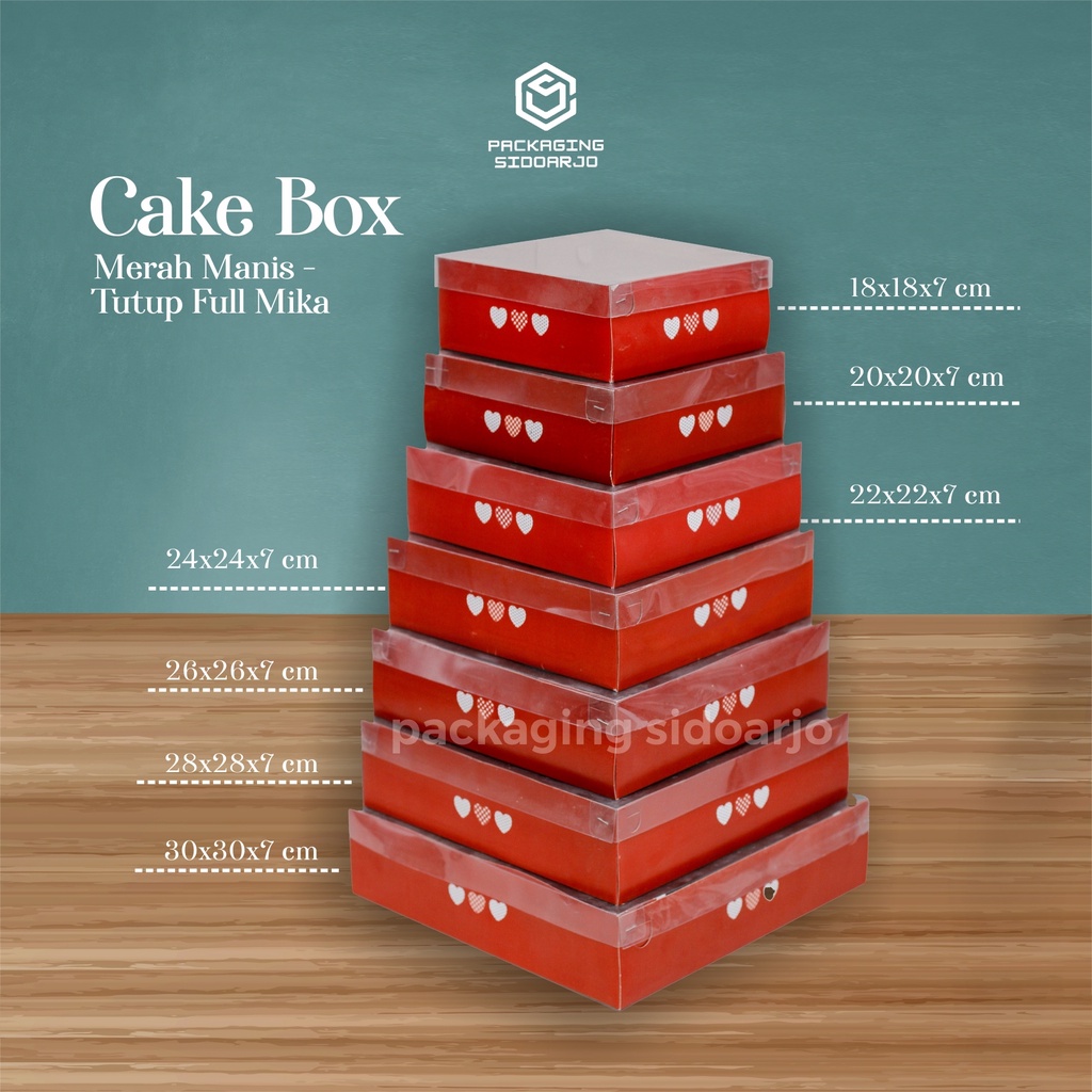 Dus Merah Manis Tutup Full Mika Uk 18x18X7/Cake Box Uk 18x18X7 Mika/Kotak Kue Uk. 18/Dus Tart Uk 18/