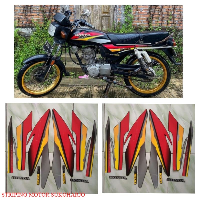 (ORI) stiker striping lis body motor  honda gl pro 97 hitam merah KWALITAS ORIGINAL MURAH