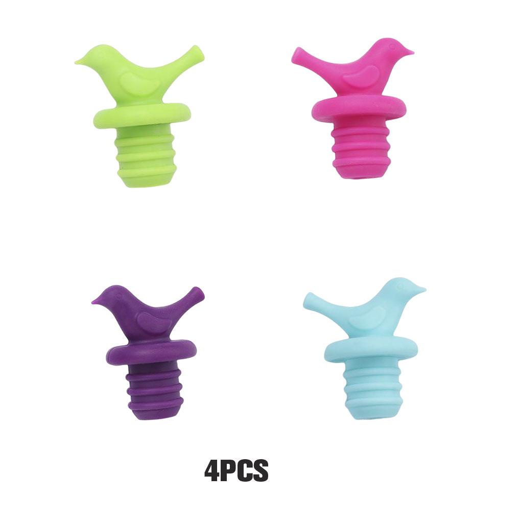 4pcs Stopper Anggur Gaya Burung Tahan Air Silikon Tutup Botol Wine Pourer Stoppers Penyegelan Yang Bagus Tahan Tarik Kuat