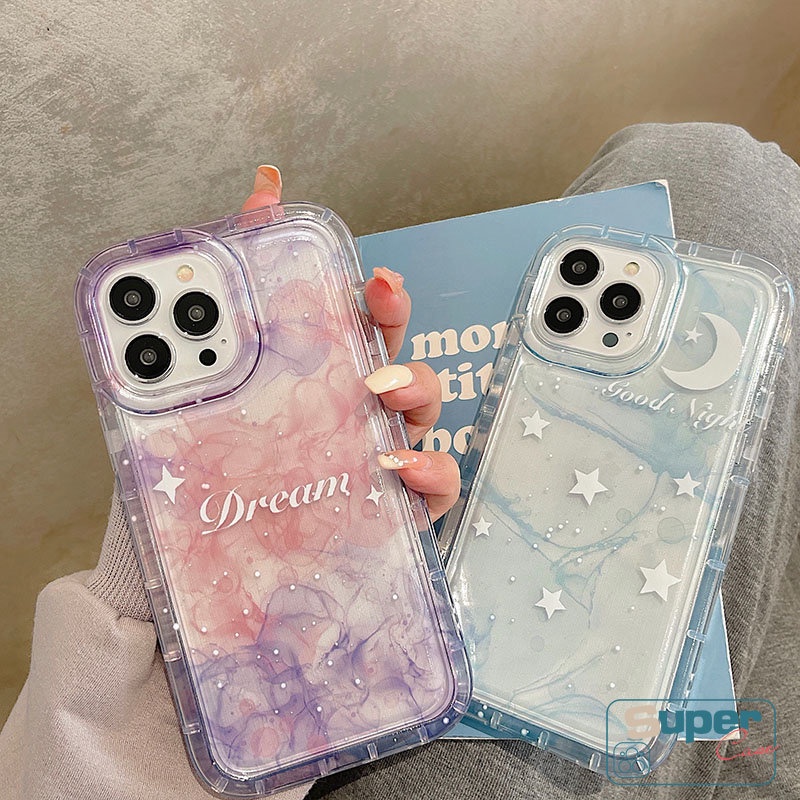 IPHONE Kompatibel Untuk Iphone11 Pro 7Plus 8Plus XR X 6Plus XS Max11 13 12 14 Pro Max Fantasi Langit Berbintang Lembut Tpu Case Gradien Bintang Bulan Pewarna Shockproof Airbag Pasangan Ponsel Cover