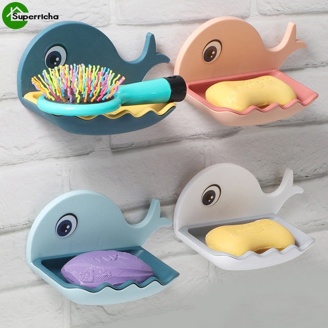 Hot Sale/Tempat Sabun Ikan Paus Tempel Dinding Kamar Mandi/Rak Kotak Sabun Gantung Dinding/Drain Soap Dish Container Organizers/Bathroom Organizer Accessories