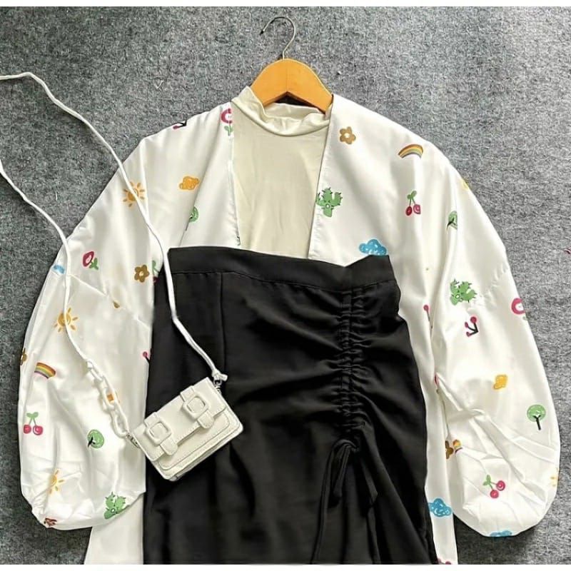 AF-ONE SET KIYOWO OUTER MOTIF + ROK SERUT WANITA