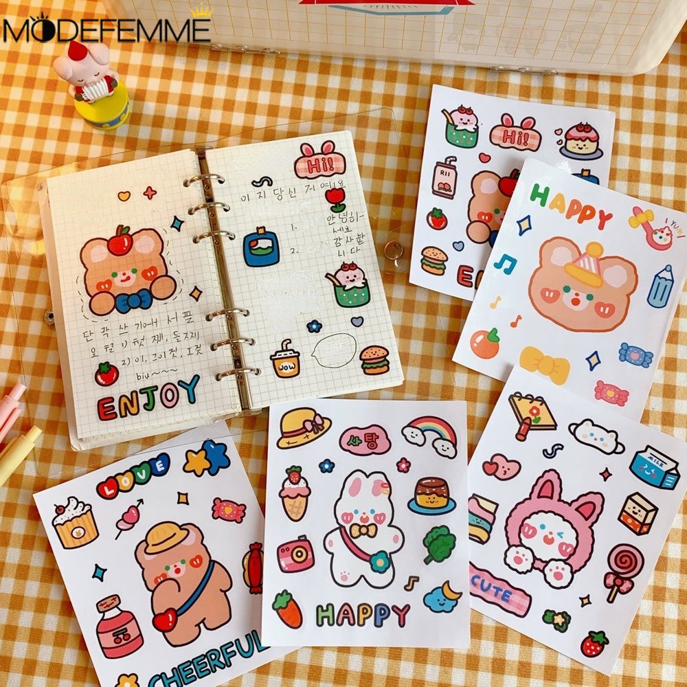 [Featured] Fun Diy Child Sticker fashion mobile phone diary water cup decoration sticker Dress-up Game Cartoon Animal Face Change Sticker bear cartoon hand account sticker