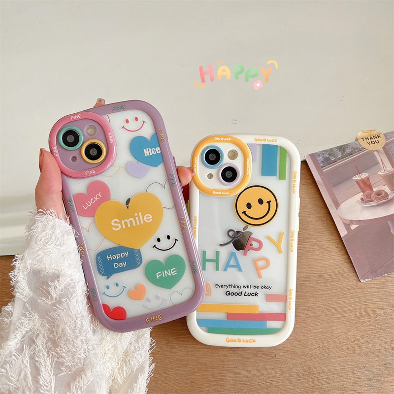 Happy Smile Label Soft Case HP iP iPhone 11 12 13 14 Pro Max Baru Puff Casing Apple