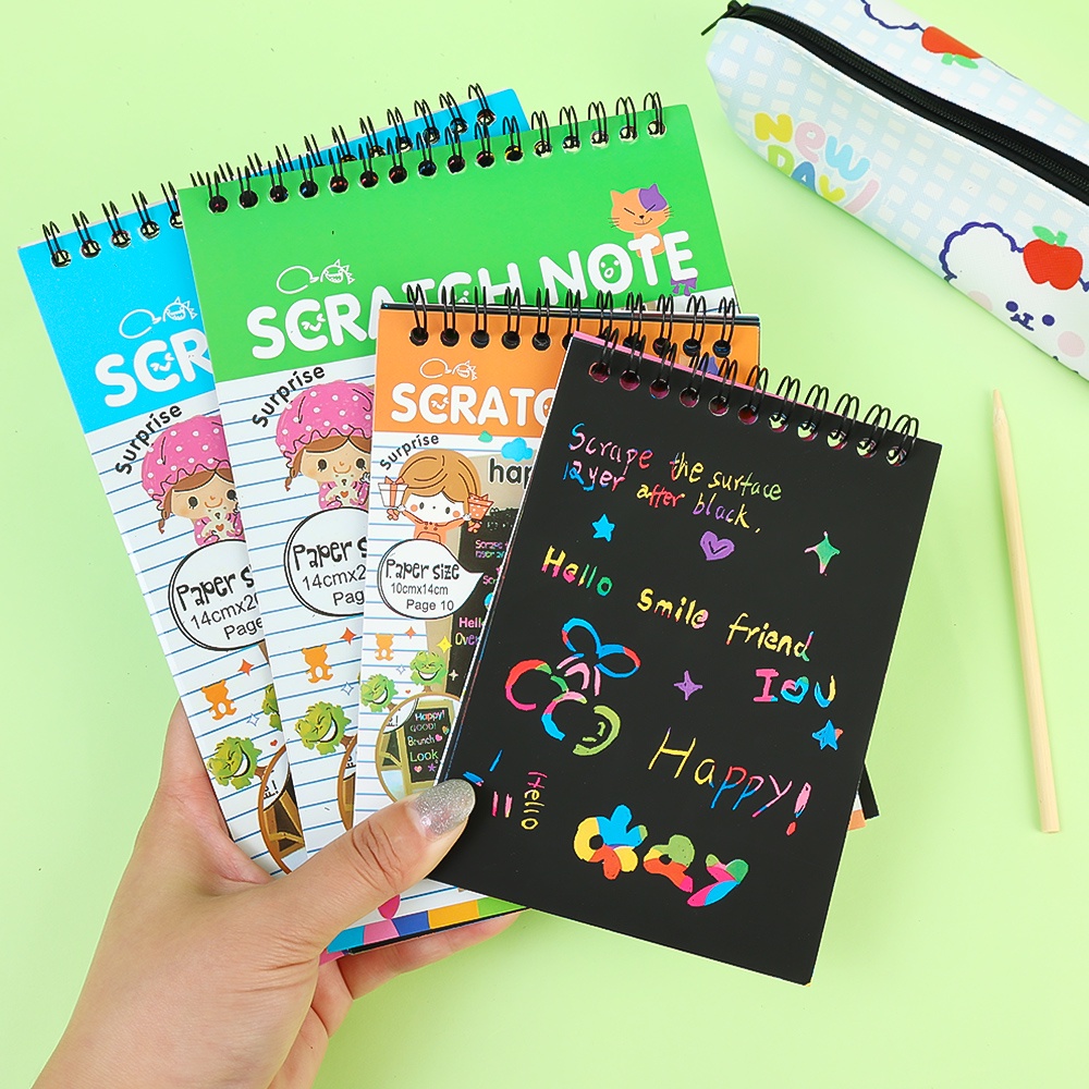 10lembar/buku Anak DIY Scratch Mainan Edukasi Seni Lukisan Karton Hitam Seni Gambar Graffiti Buku Anak Menyenangkan Tk Perlengkapan Kertas Scrapbook Craft