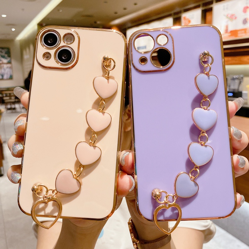 IPHONE Tali Kecil Segar Dan Sederhana Pergelangan Tangan Dengan Tepi Lurus Electroplated Casing Handphone Untuk Iphone14 13 12 11 Pro Max X XS Max Xr7 8 Plus TPU Soft Shell