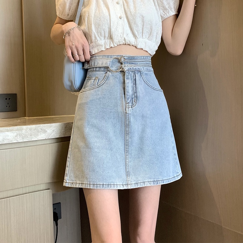 Korea Highwaist A-Line Pendek Rok Jeans Wanita kekinian