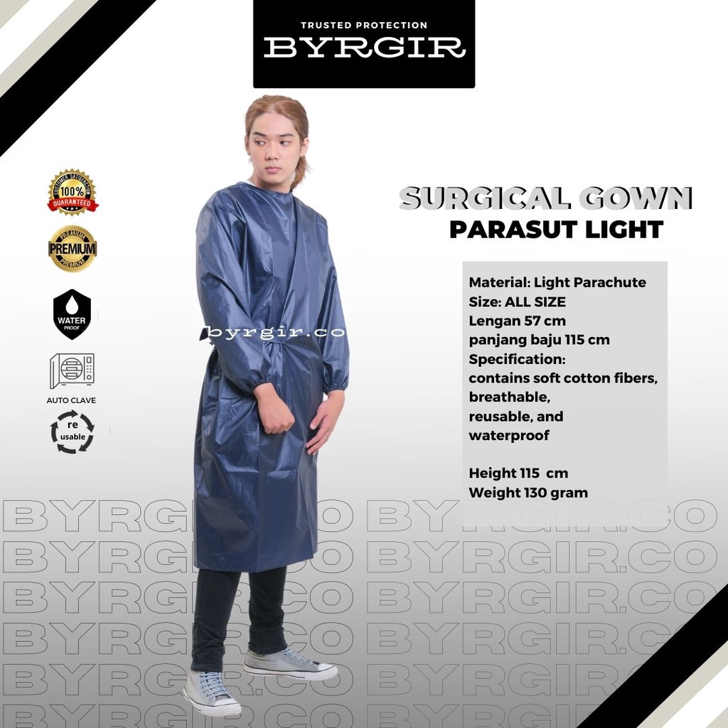 BYRGIR Surgical Gown Baju Operasi Jas Atasan APD Bahan Parasut Apron Medis Pria Wanita Water Proof