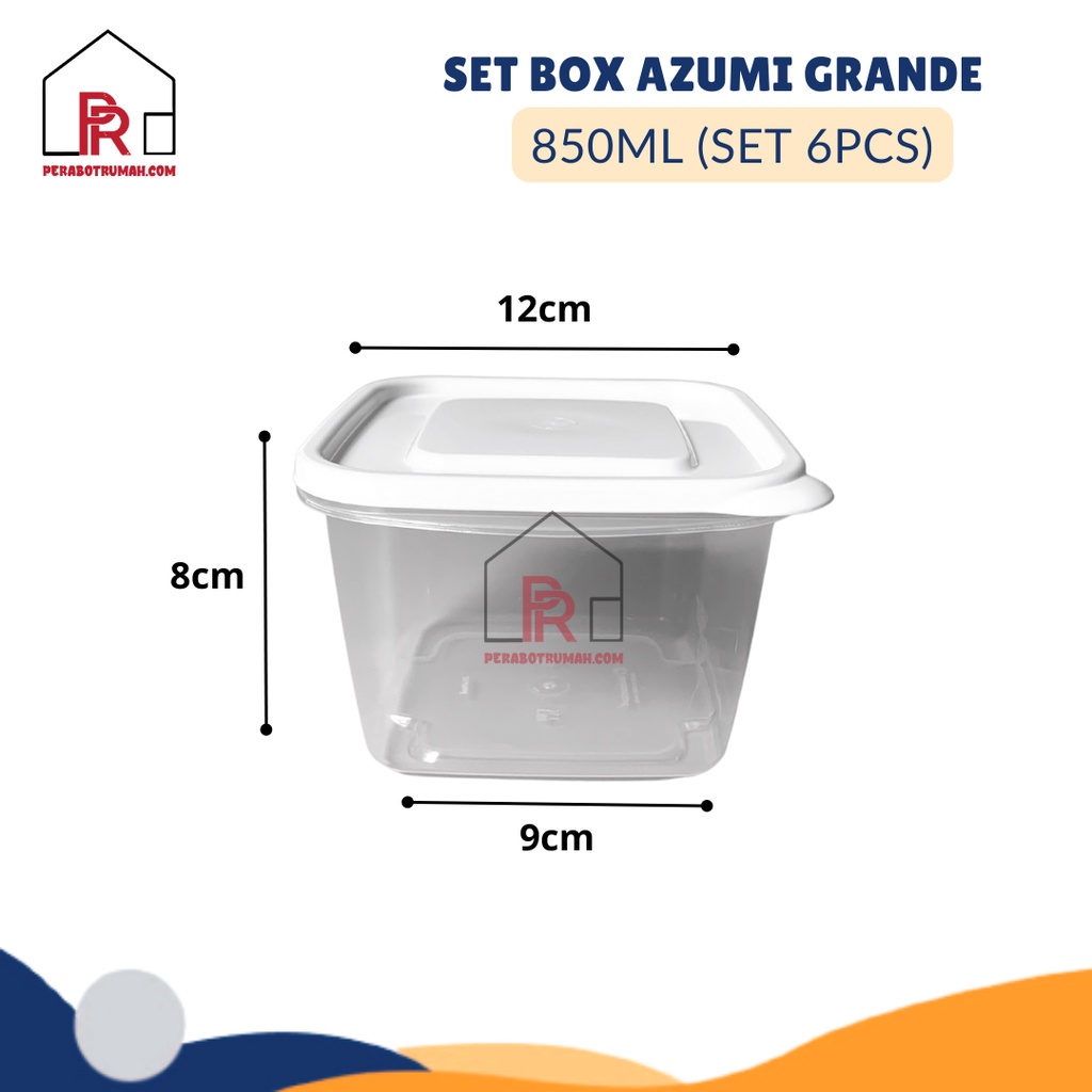 Set Toples Kotak Makan 850 ML Isi 6 Pcs - Azumi Grande Monochrome / Sealware Plastik Persegi