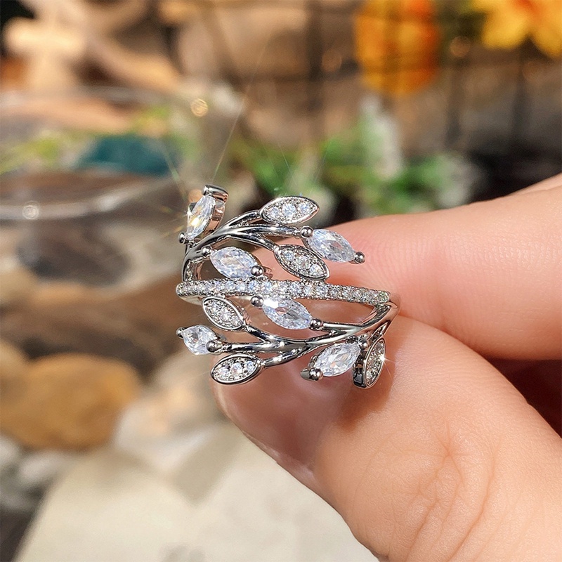 Desain Baru Daun Cabang Desain Perempuan Jari Cincin Mewah Cubic Zirconia Pernikahan Rings Untuk Wanita Pesta Fashion Perhiasan