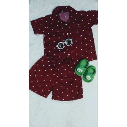 stelan anak one set bahan rayon motif polkadot adem