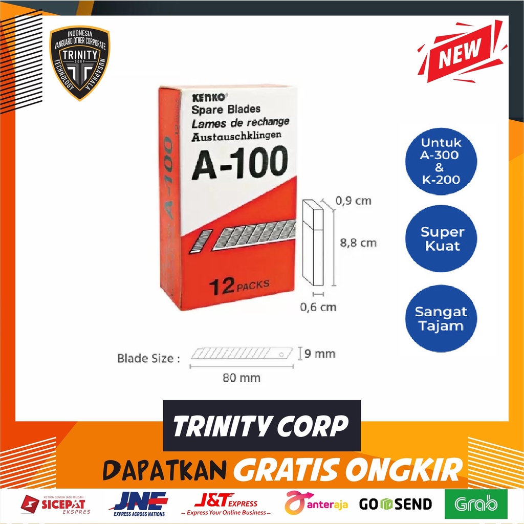 

Cutter Blade A-100 (9 Mm) isi Cutter A-300 & K-200 Harga Per Tube