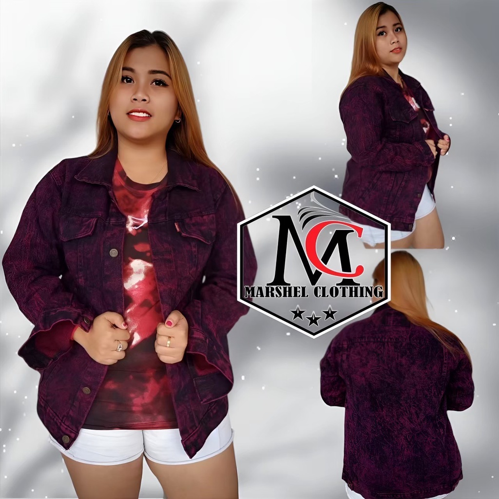 RCL - Jaket Jeans Wanita Dewasa Jacket Sanwash Maroon Pakaian Denim Cesual Oversize Premium Quality M-L-XL-XXL