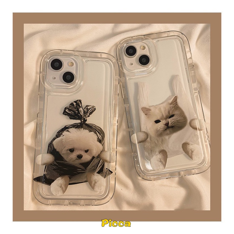 IPHONE  Casing Ponsel Pasangan Kartun Kucing Anjing Lucu Kompatibel Untuk Iphone6 6S 7 8 Plus XR 11 14 13 12 Pro MAX X XS MAX Airbag Shockproof Soft TPU Silicon Clear Cover