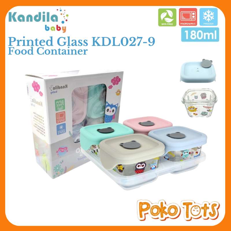 Kandila Baby Printed Glass Food Container 180ml Isi 4pcs KDL027-9 Tempat Makanan Bayi WHS