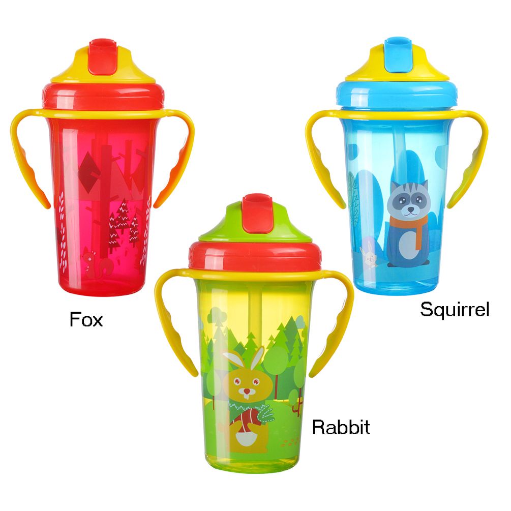 ღ Kartun Anak-anak Botol Air dengan Jerami Hewan Kartun Anak-anak Bayi Straw Cup Dapat Digunakan Kembali Tahan Bocor Cangkir untuk Anak-anak Botol Air anak Belajar Minum Cangkir