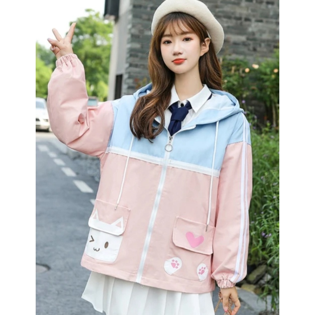 Jacket Hoodie CATTIE POCKIE ZIPPER Wanita Outerwear Style Korean Kekinian Look Santai Lucu