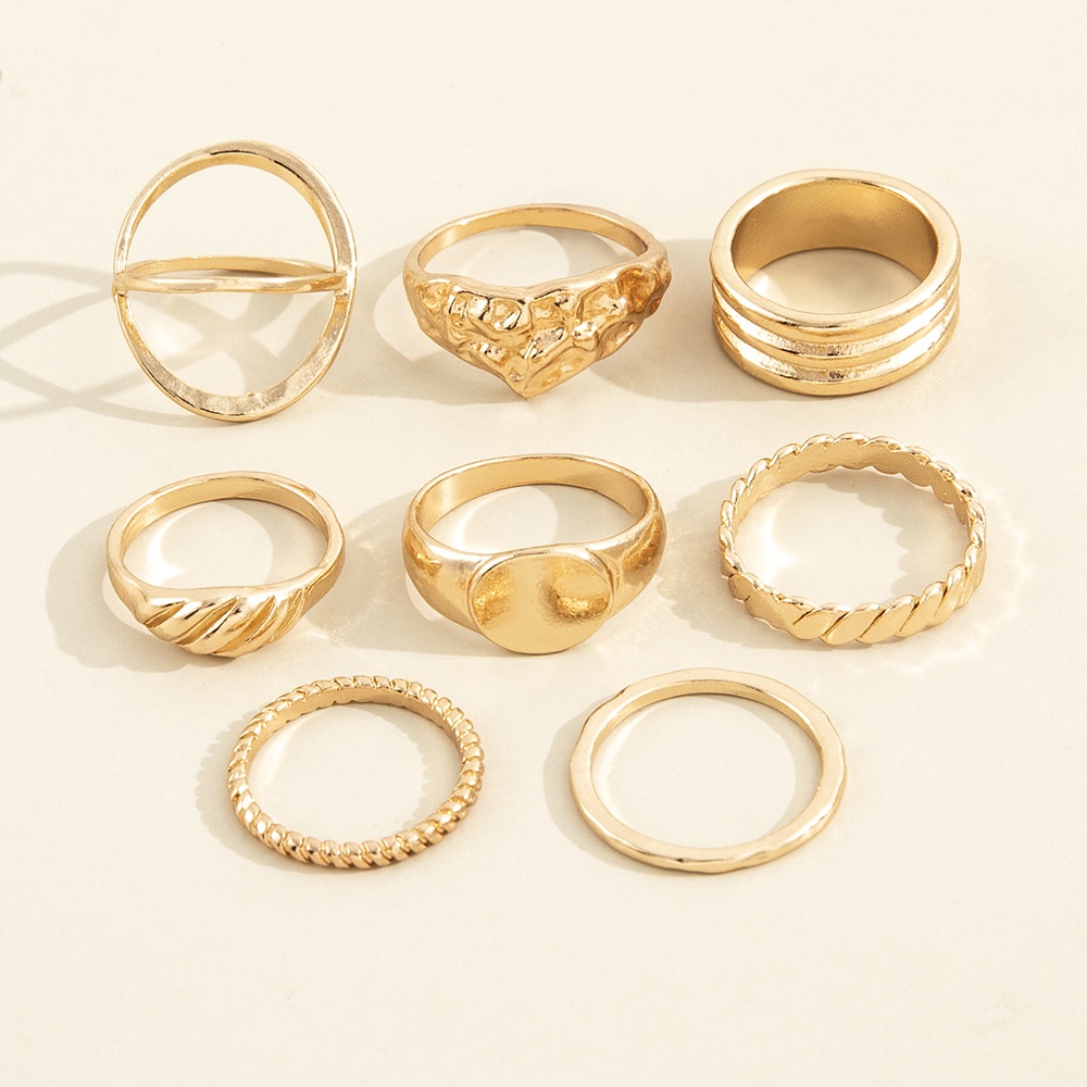 Cincin Tidak Teratur Mode Sederhana Pribadi Cincin Bersama Logam Temperamen Set 8-piece Set