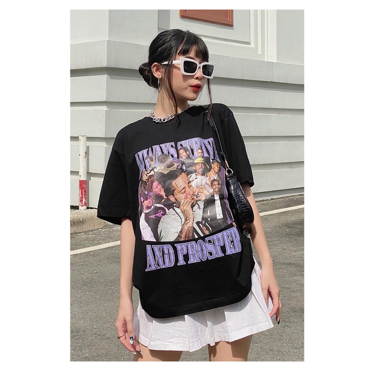 Baju Kaos Wanita/American Retro Lengan Pendek Oversize Rap Hip Hop Kaos Hitam Kekinian Import Couple Ootd