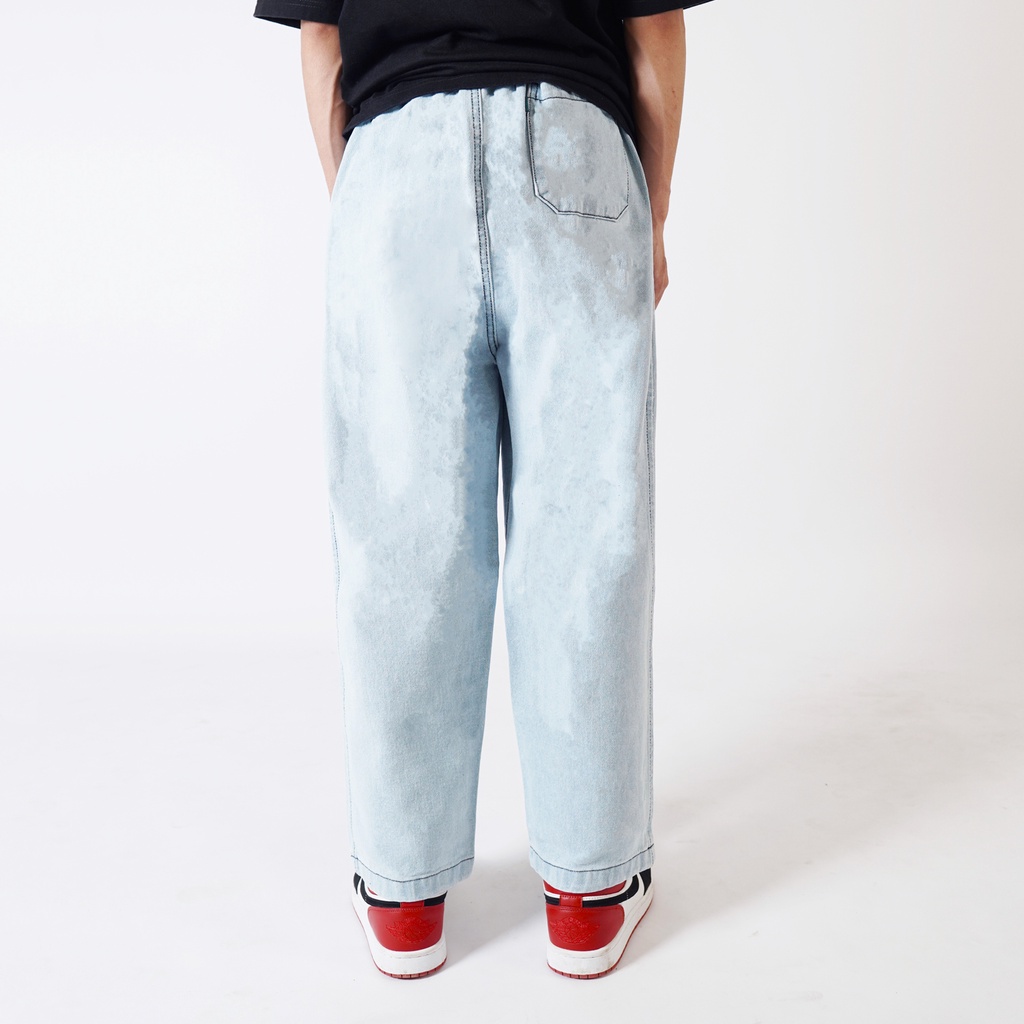 Pluviophile - Relaxed pants celana Baggy relaxed Gombrong Jeans karet Denim Blue Bleach