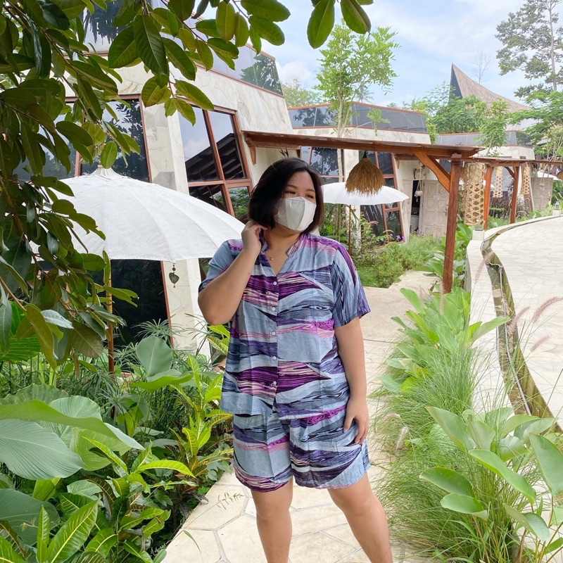 Guma one set piyama rayon motif serat kayu ombak