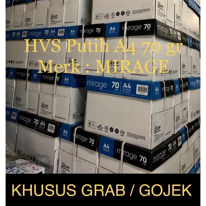

Terlaris Hvs Putih A4 70 Gr , Merk Mirage ( Box )Khusus Grab / Gojek