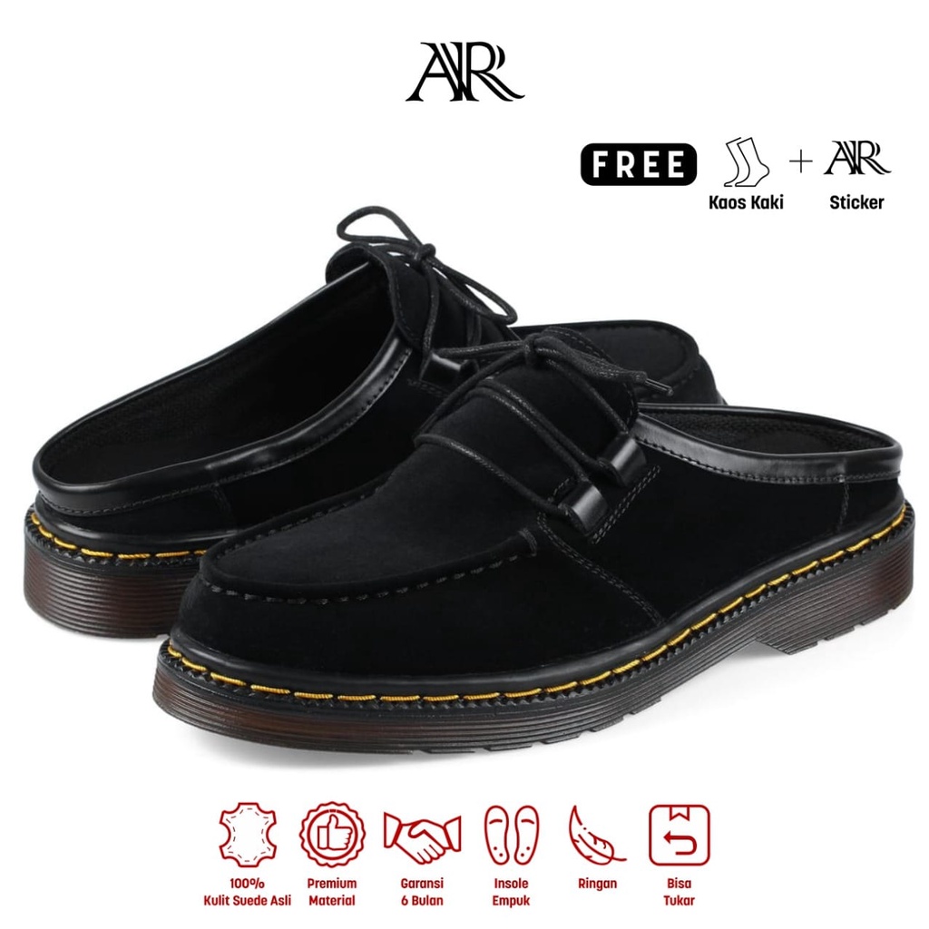 Athar Shajodo - Sepatu Sandal Mules Pria Suede Hitam