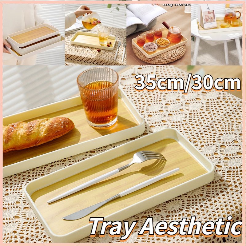 【Ready Stock】Nampan Estetik Tatakan/Rectangle Tray Tatakan/Rectangle Tray Tatakan Persegi/Nampan Kayu Tatakan