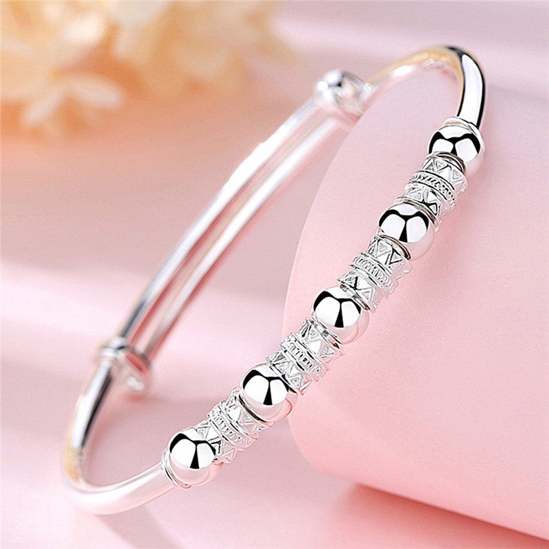 Bambu Tabung Gelang Untuk Wanita925 Sterling Silver Beads Bangle Bracelet Transfer Beruntung Cuff Bracelet Adjustable Fashion Wanita Perhiasan Gadis Fidget Bracelet