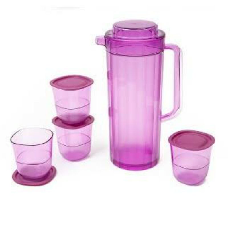 BIG SALE  WATERCOLOR PITCHER UNGU SET BY TUPPERWARE - TEKO KRISTAL MEWAH 2 L LENGKAP DENGAN GELAS SE