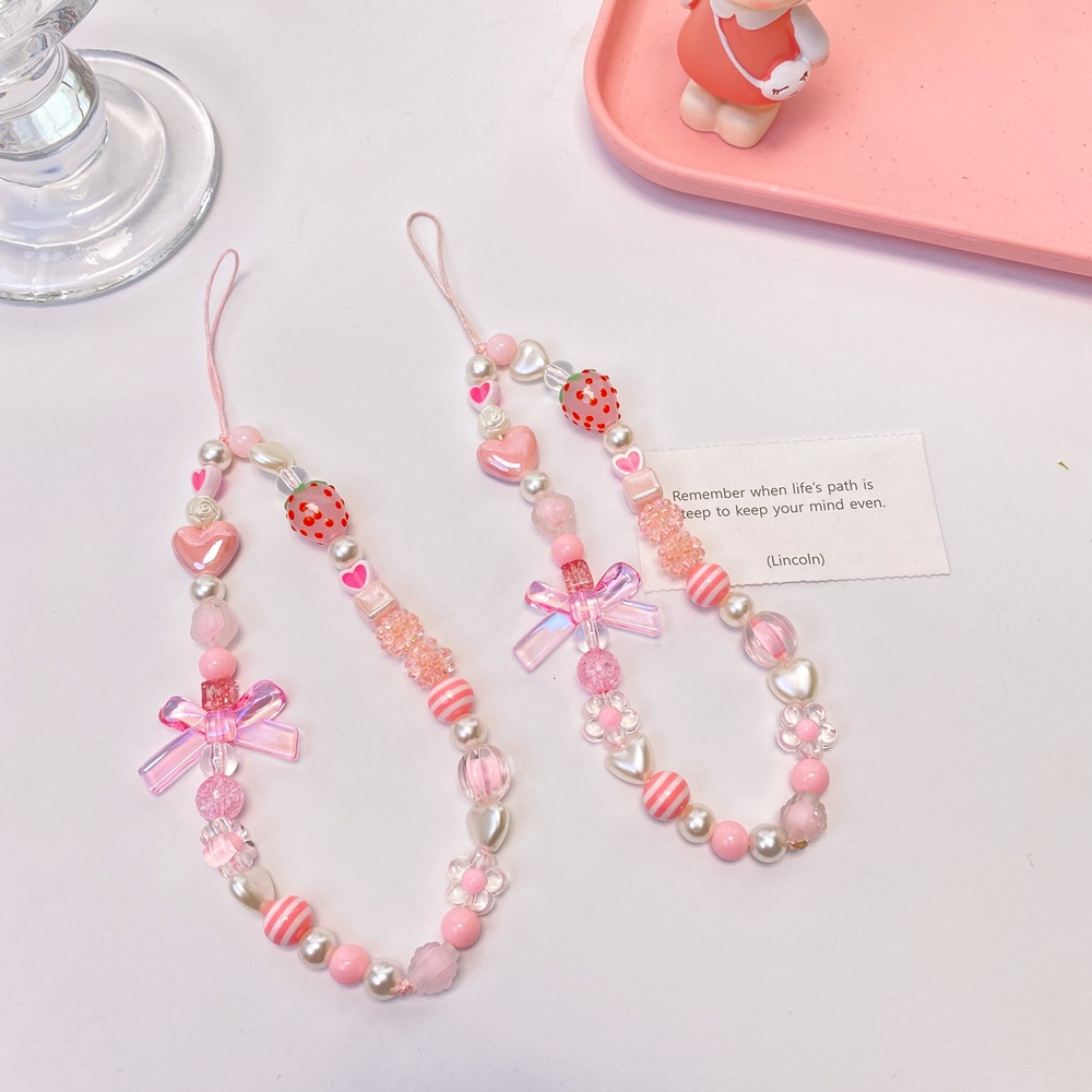 Ins Lucu Merah Muda Strawberry Rantai Ponsel Anti Hilang Lembut Tembikar Tali Tali Tali Lanyard Manik-Manik Akrilik Warna-Warni Kasus Ponsel Kabel Gantung