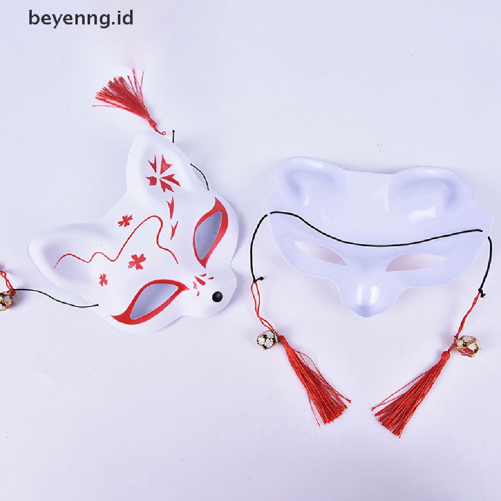 Beyen Jepang Halloween Cosplay Rubah Topeng Pesta Setengah Wajah Dicat Tangan Kitsune ID