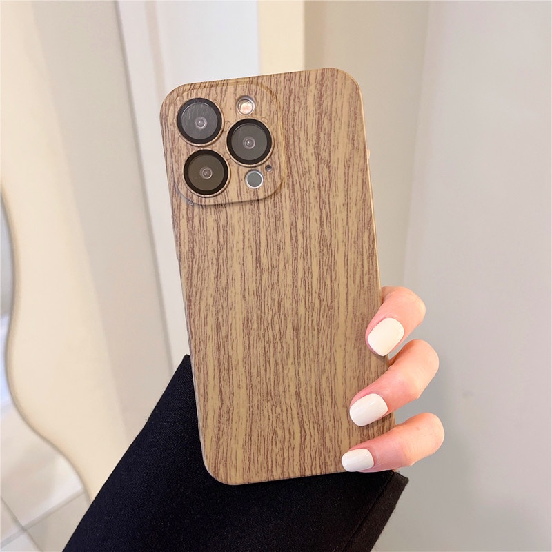 IPHONE Casing Ponsel Serat Kayu Walnut PC Ultra-Tipis Untuk Iphone11 12 13 14 Pro Max Anti Jatuh