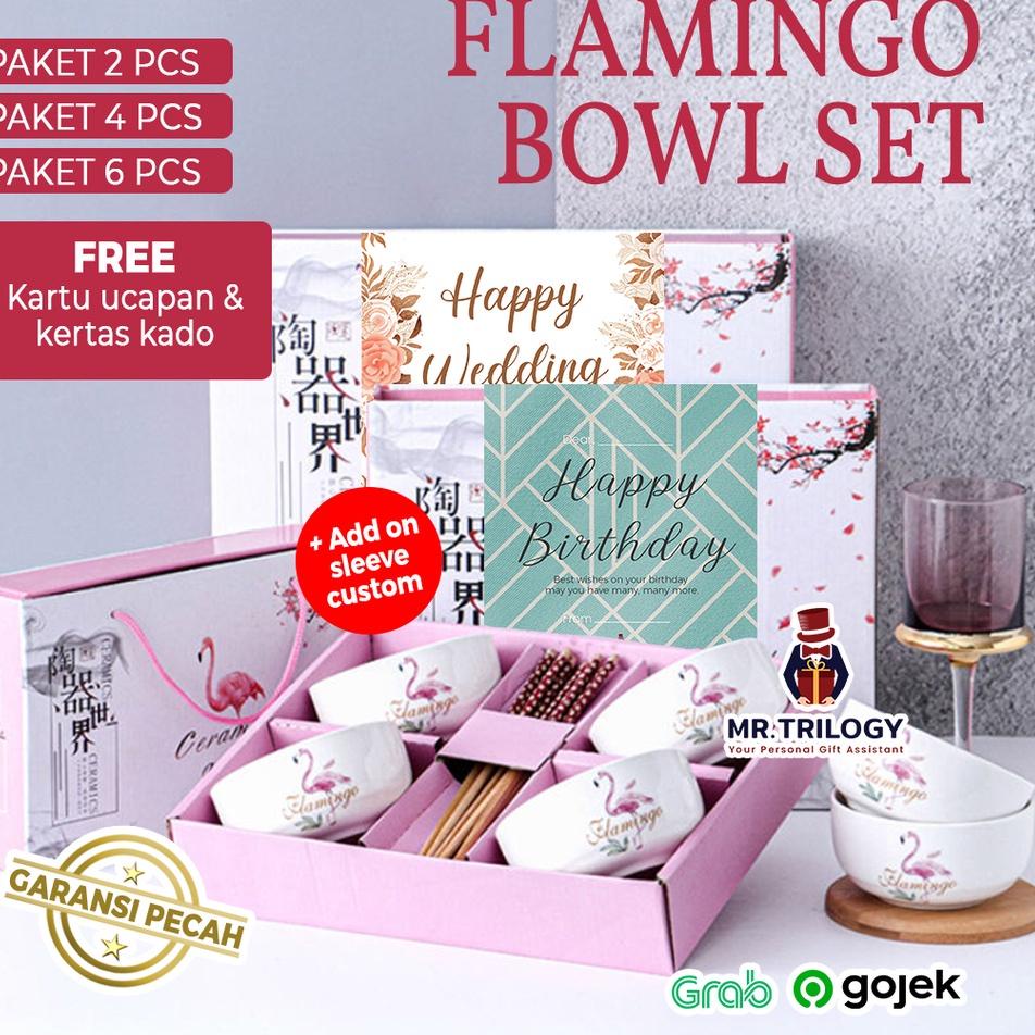 Serba Istimewa Hampers Flamingo Mangkok Jepang Keramik Set Alat Makan Sumpit Aestetik Kekinian Soven
