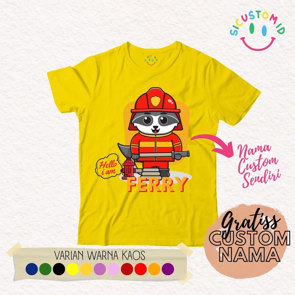 TERLARIS BAJU KAOS ANAK TANGAN PENDEK GRATIS CUSTOM NAMA/TULISAN KARTUN PROFESI/PEKERJAAN