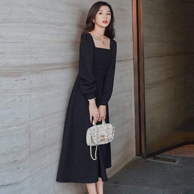 RECOMENDED Korea Dress Vintage Long Sleeves Maxi Dress Import Party Dress