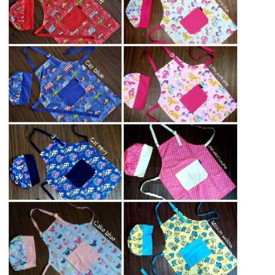 ☟ Celemek anak apron anak  & topi koki motip karakter ➸