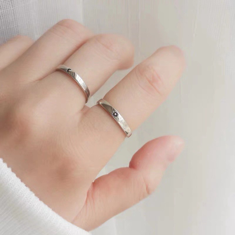 Cincin Adjustable Desain Matahari Bulan Untuk Pasangan | Cincin Desain Matahari Bulan Untuk Pria Dan Wanita | Perhiasan Gaya Korea Untuk Hadiah