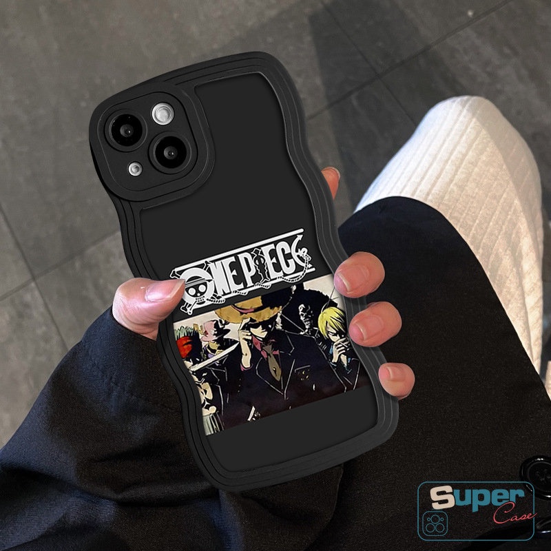 Vivo Y35 Y21 Y20 Y22 Y15 Y02s Y50 V20 Y02 Y12s Y15s Y16 V21 Y17 Y11 Y15A Y12i Y21s Y93 V25E Y22s Y30 Y91C Y91 V25 Y33s Y12 Anime One Piece Kartun Luffy Lembut Bergelombang Edge Black Case