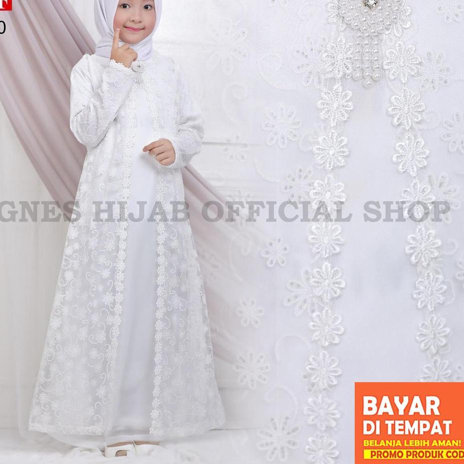✺ Agnes Baju Muslim Anak / Gamis Putih Anak / Gamis Putih / Baju Umroh Anak / Baju Lebaran Anak  ➦