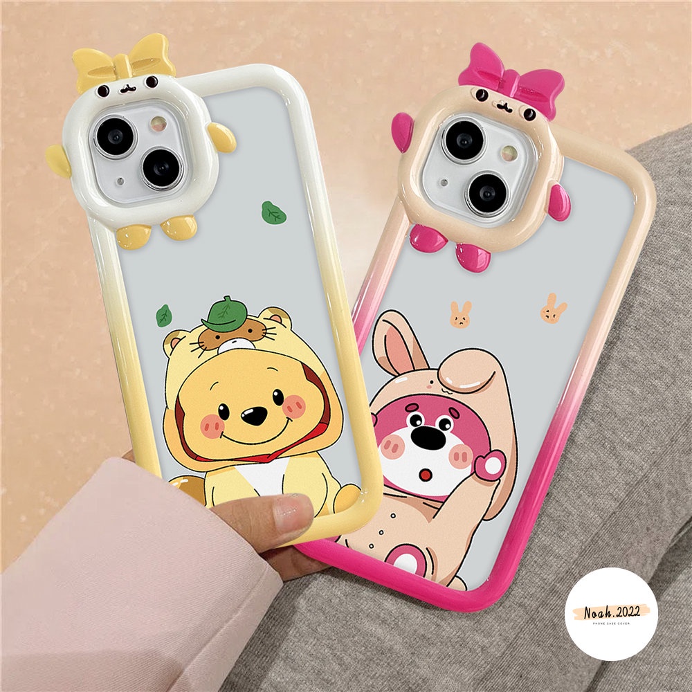 IPHONE Case Kompatibel Untuk Iphone14Plus14 13 12 11 Pro Max 6s 6 8 7 Plus XR X XS Max SE 2020 3D Kartun Winnie Bear In Cute Tiger Costume Cute Bow-knot Little Monster Lens Soft Cover