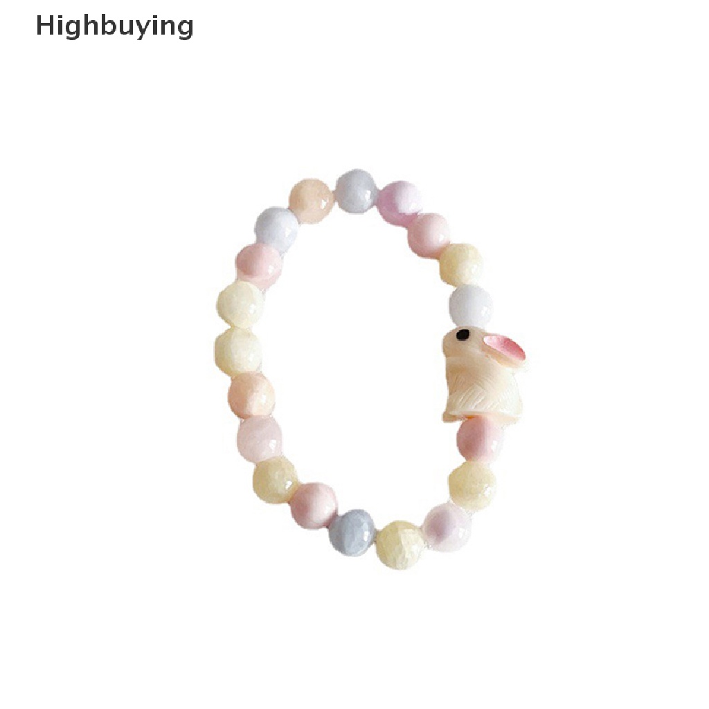 Hbid Baru Buatan Tangan DIY Goth Lucu Permen Warna Pink Kartun Bunga Manik-Manik Gelang Untuk Perempuan Kelinci Elastis Gelang Perhiasan Aksesori Glory