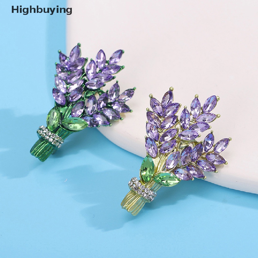 Hbid Women Brooch Romantic Crystal Lavender Flower Lapel Pins Alloy Plant Brooch Lapel Pins Accessories Gifts Jewelry Glory