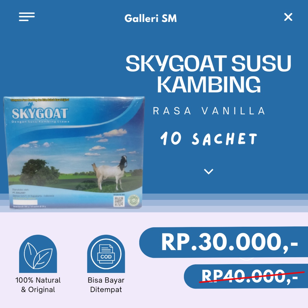 

Susu Kambing Etawa Skygoat Original 10 Sachet Bubuk Goat Milk Powder